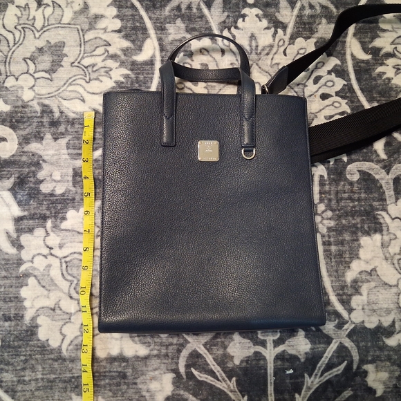 MCM Navy Leather Structured Tote Bag - Picture 5 of 8